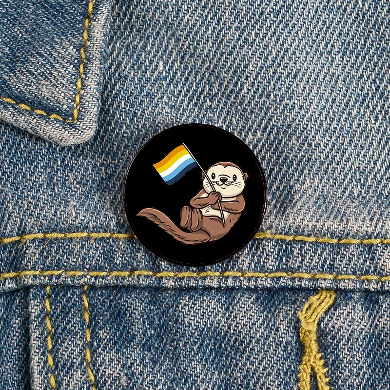 

Otter Aroace Pride Flag Pin Custom Brooches Shirt Lapel teacher tote Bag backpacks Badge Cartoon gift brooches pins for women