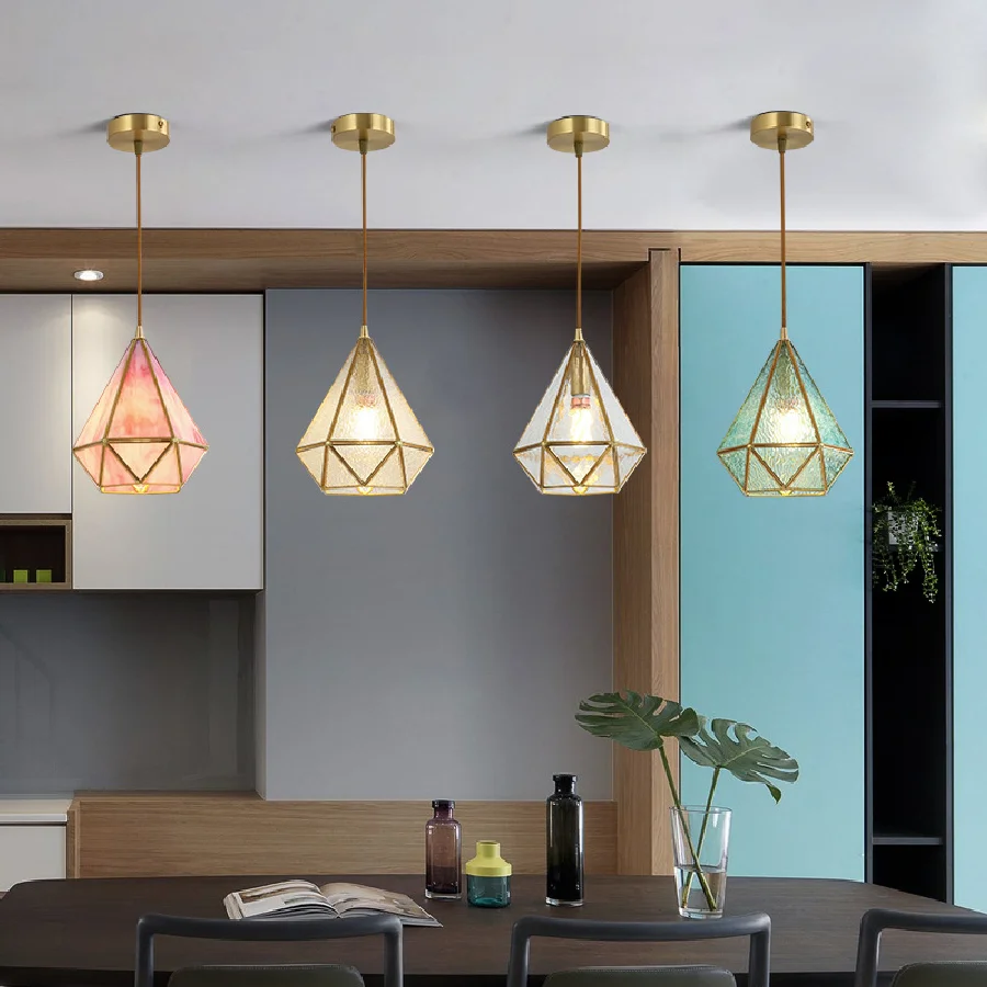 

Американские подвесные светильники E14 для дома, Геометрическая стеклянная люстра для гостиной, лампа для кухни, спальни, коридора, подвесно...