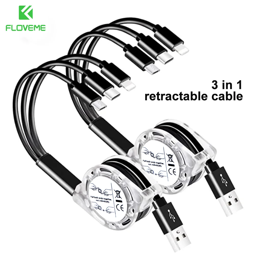 USB-кабель FLOVEME 3 в 1 для iPhone Samsung Xiaomi зарядное устройство быстрой зарядки USB Type-c Micro