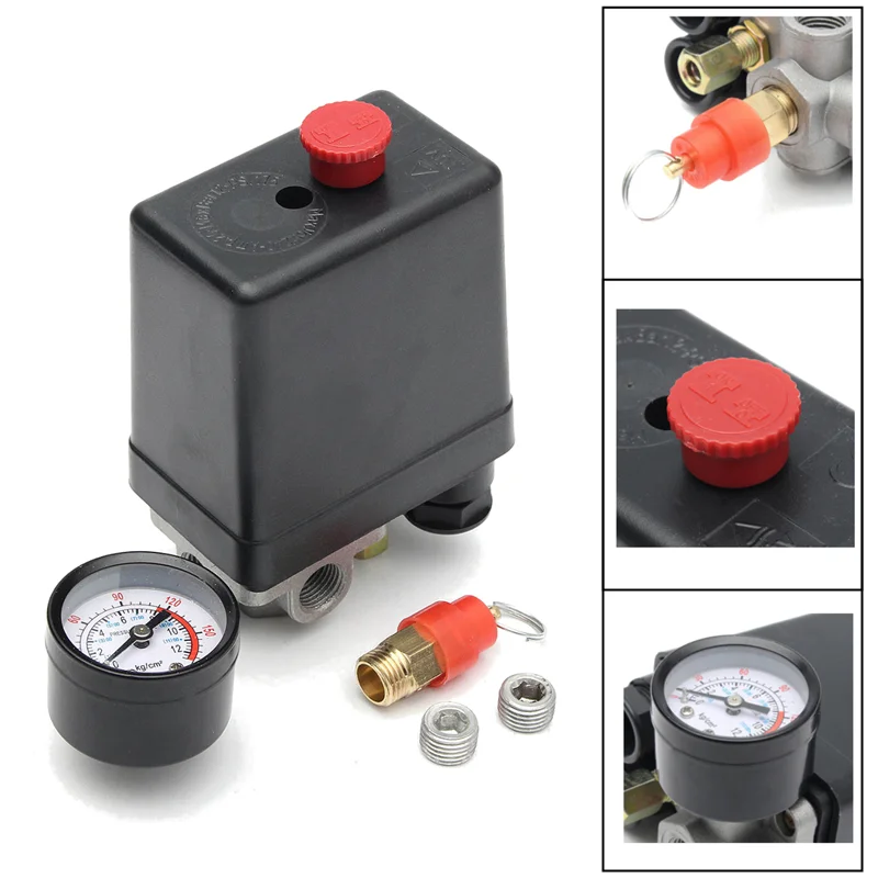 1/4'' BSP 4 Port 12 Bar Single-phase Air Compressor Pressure 0-175 PSI Switch Control Valve Safety Valve Pressure Sensor Gauge
1/4'' BSP 4 Port 12 Bar Single-phase Air Compressor Pressure 0-175 PSI Switch Control Valve Safety Valve Pressure Sensor Gauge