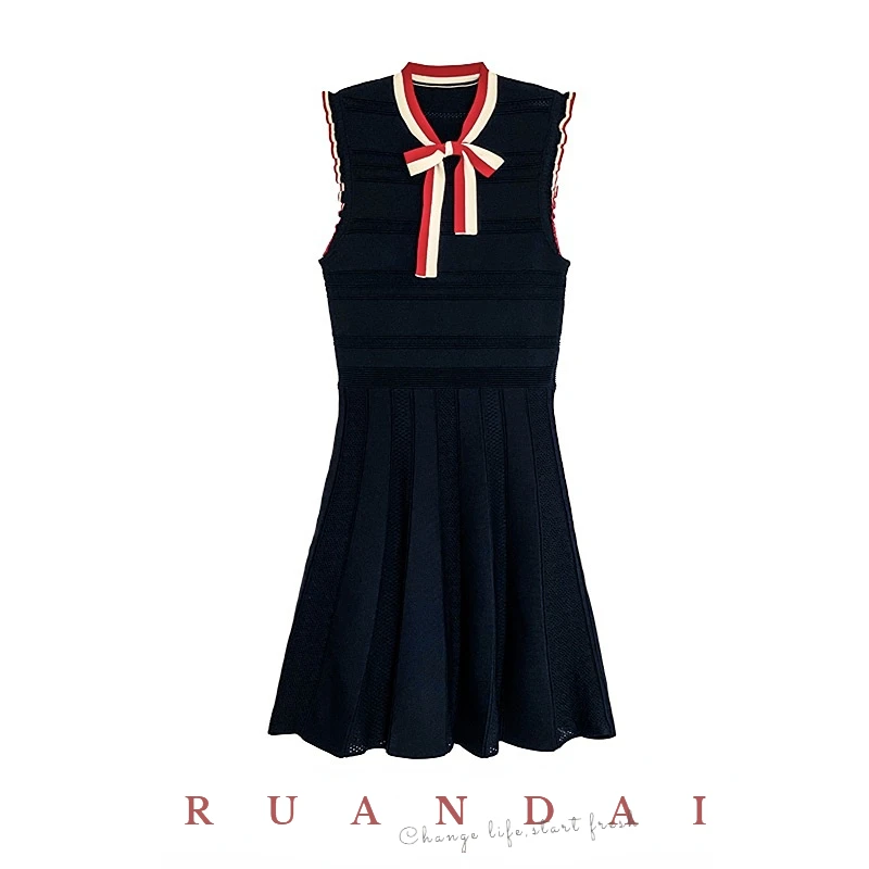 Tweed Sleeveless A-line Skirt for SANDR* 2022 Summer New Stitching Color Bow Tie Pullover Knitted Dress Women
Tweed Sleeveless A-line Skirt for SANDR* 2022 Summer New Stitching Color Bow Tie Pullover Knitted Dress Women