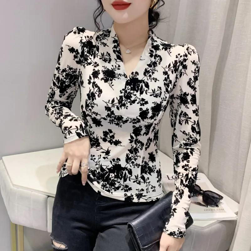 #7965 Black White Mesh T Shirt Women Flower Printed V-neck Sexy Vintage Thin Short T-shirt Female Long Sleeve Perspective Tee
#7965 Black White Mesh T Shirt Women Flower Printed V-neck Sexy Vintage Thin Short T-shirt Female Long Sleeve Perspective Tee