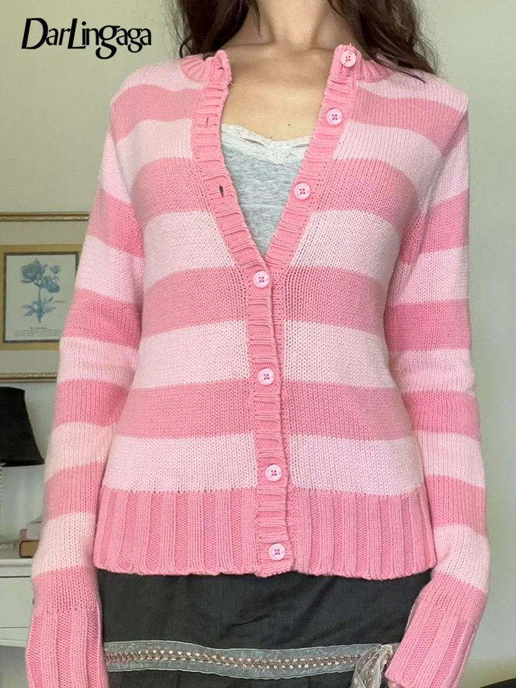 Darlingaga Korean Casual Pink Stripe Knitted Women Sweaters Cardigan Sweet Heart Buttons Up Autumn Jacket Knitwear Cute Clothing
Darlingaga Korean Casual Pink Stripe Knitted Women Sweaters Cardigan Sweet Heart Buttons Up Autumn Jacket Knitwear Cute Clothing