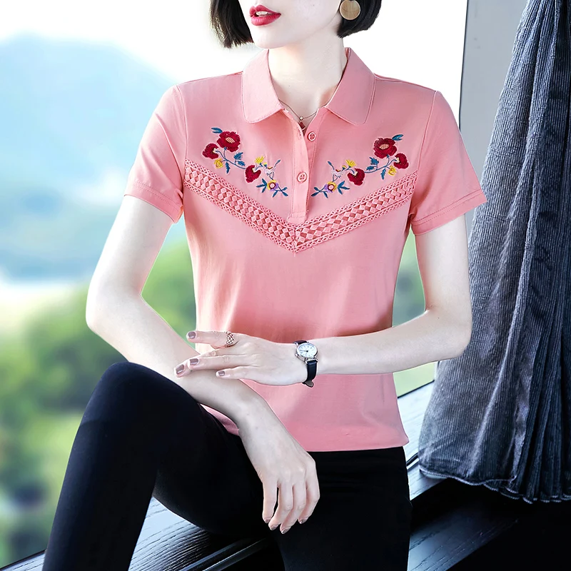 Quality Pure Cotton Short-sleeved T-shirt Women New Summer Embroidery Middle-aged Mother Casual Tops Lapel Sports POLO Shirt
Quality Pure Cotton Short-sleeved T-shirt Women New Summer Embroidery Middle-aged Mother Casual Tops Lapel Sports POLO Shirt