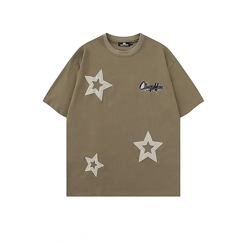 American Retro Star Embroidered Short Sleeved T Shirts Men and Women Loose Cotton Tees for Summer
American Retro Star Embroidered Short Sleeved T Shirts Men and Women Loose Cotton Tees for Summer