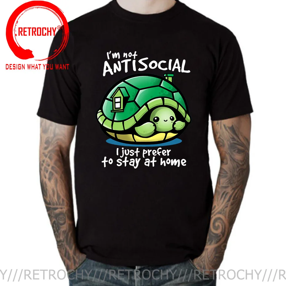 

Cartoon Anti Social Turtle T shirt Comic Save The Turtle Prefer to Stay At Home T-shirt Funny Introvert Green Tortoise Tees Tops
