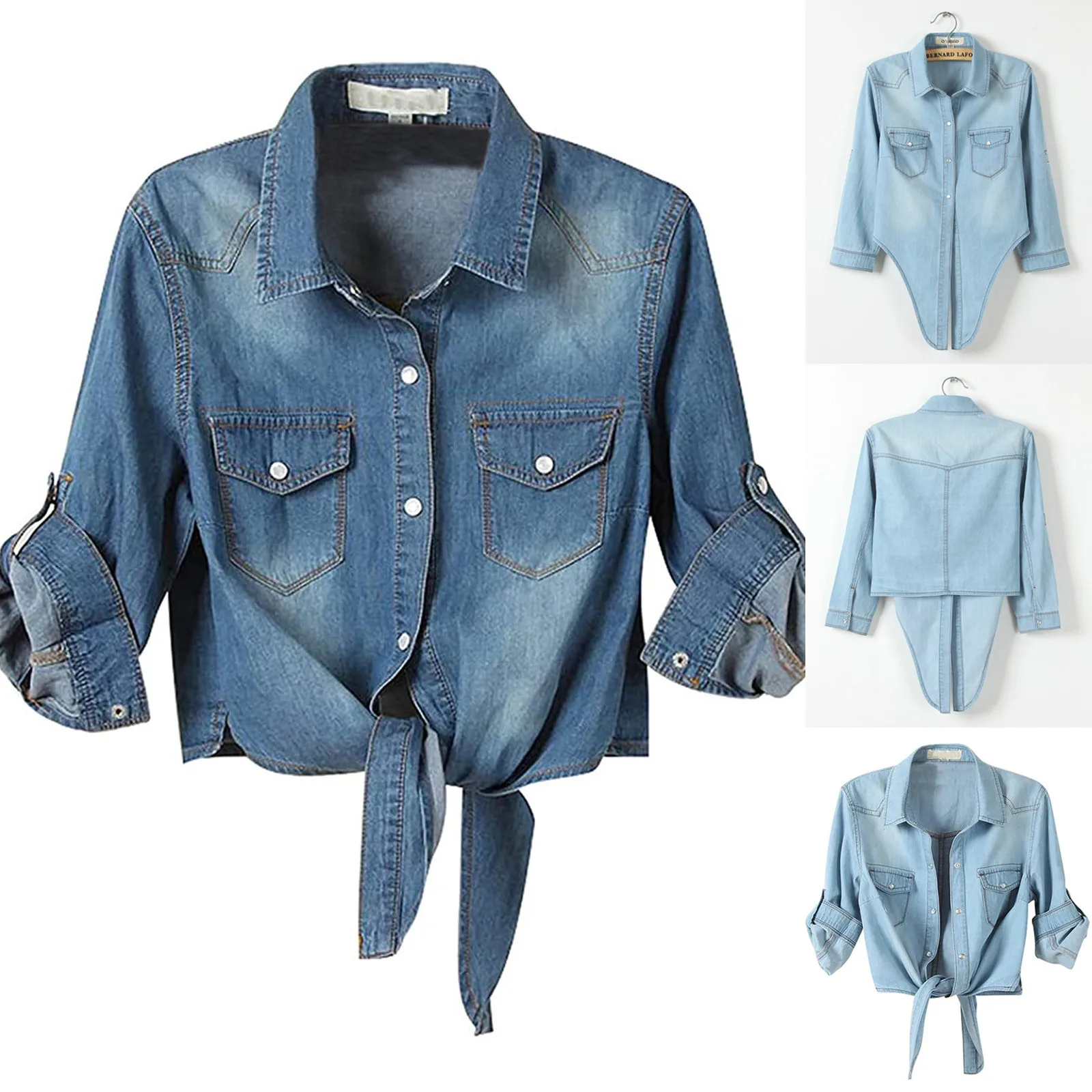 Women Denim Jacket Female Knot Tie Cowboy Shirt Coat Casual 3/4 Sleeve Button Down Crop Jean Jacket Woman Outer Top
Women Denim Jacket Female Knot Tie Cowboy Shirt Coat Casual 3/4 Sleeve Button Down Crop Jean Jacket Woman Outer Top