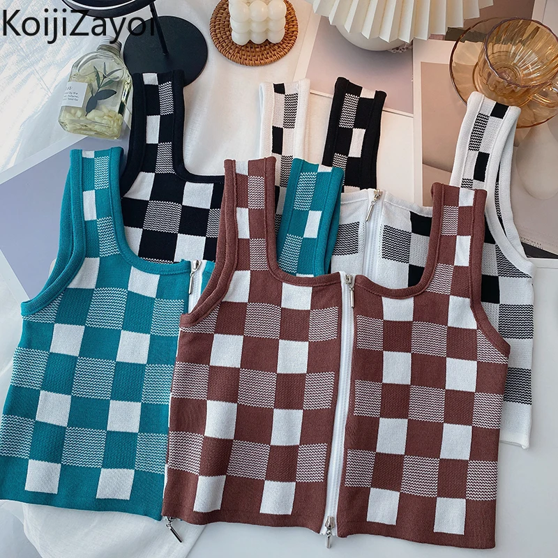 Koijizayoi Women Plaid Cropped Tank Sleeveless Zip Up Camis Knitted Cropped Chic Korean Camis Sexy Summer Spring Outwear Tops
Koijizayoi Women Plaid Cropped Tank Sleeveless Zip Up Camis Knitted Cropped Chic Korean Camis Sexy Summer Spring Outwear Tops