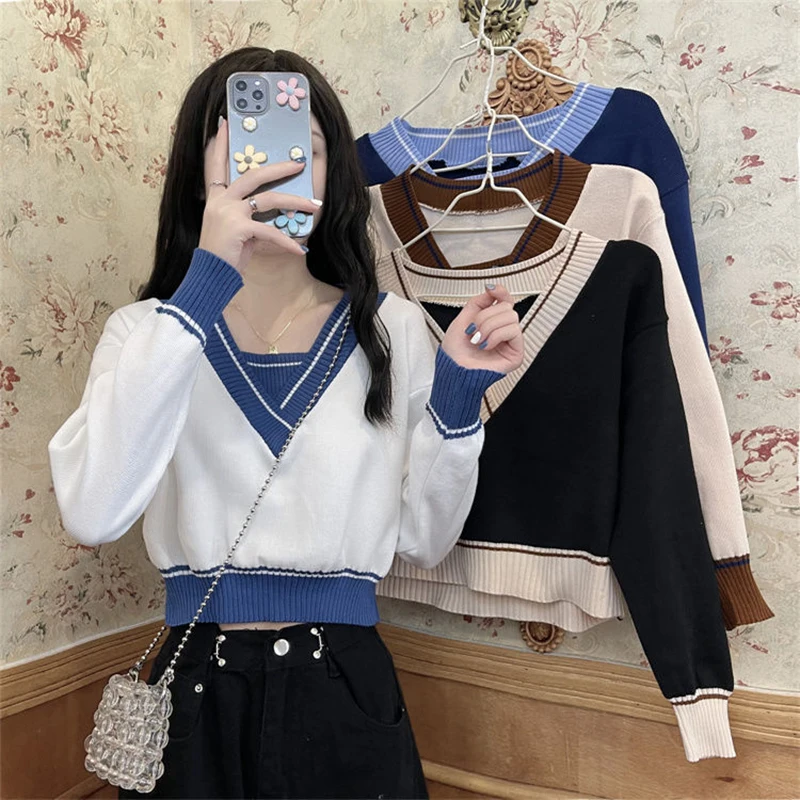 V Neck Sweaters Pullover Knitted Uniform Women Spring Autumn Fashion White Woman Cropped Sweater Jumper Wholesale
V Neck Sweaters Pullover Knitted Uniform Women Spring Autumn Fashion White Woman Cropped Sweater Jumper Wholesale
