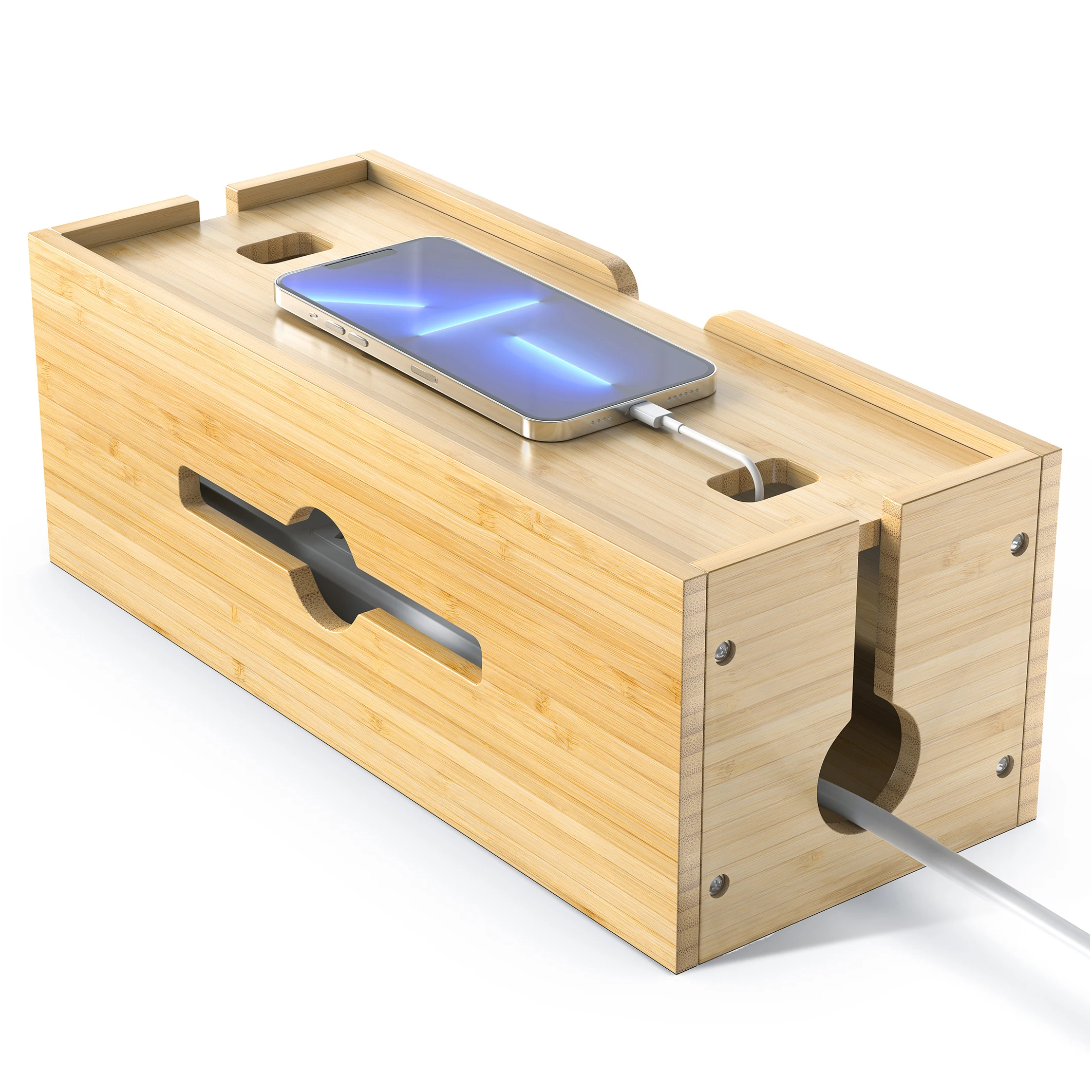 Customized Natural Bamboo Cable Management Storage Organizer Box with Lid to Store Chargers Power Strips Cables
Customized Natural Bamboo Cable Management Storage Organizer Box with Lid to Store Chargers Power Strips Cables