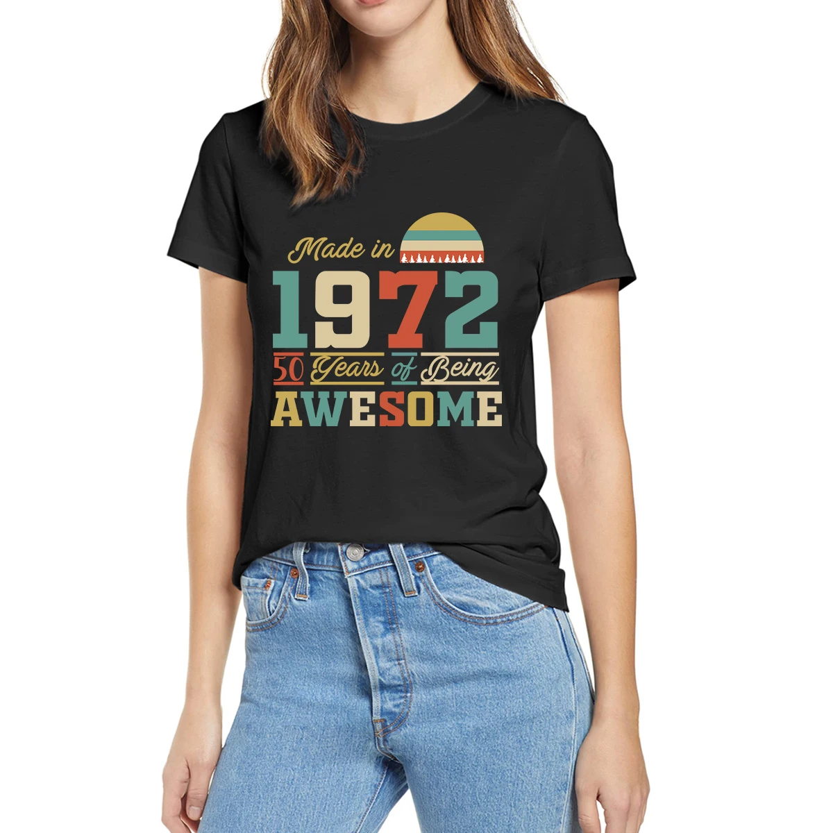

100% Cotton 1972 Tee 50 Years of Being Awesome 50th Birthday Gifts Summer Women Casual Novelty T-Shirt Unisex Loose Tops Tee