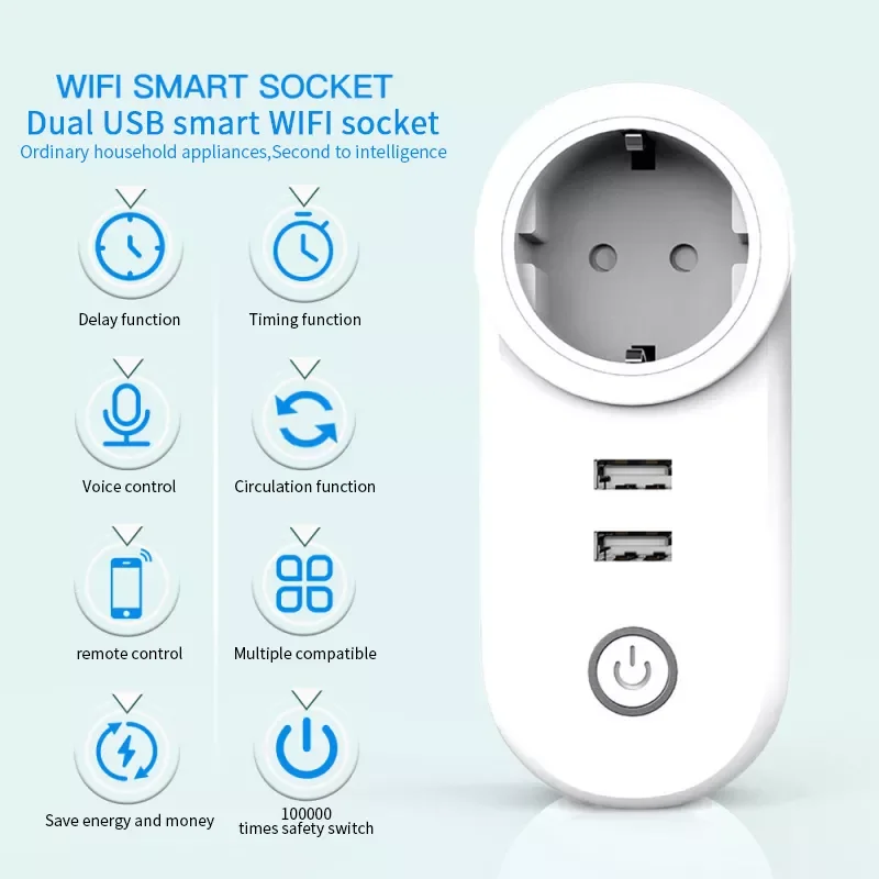Smart WiFi Usb Wall Socket EU Double USB Extension Socket Outlets Wireless Smart Plug Electrical Socket With Alexa Google Home
Smart WiFi Usb Wall Socket EU Double USB Extension Socket Outlets Wireless Smart Plug Electrical Socket With Alexa Google Home