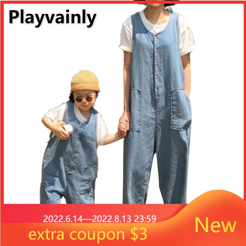 Korean Style Autumn Family Matching Sets Sleeveless Round Collar Light Dark Blue Jumpsuit Denim Mum Daughter Son Overalls E396
Korean Style Autumn Family Matching Sets Sleeveless Round Collar Light Dark Blue Jumpsuit Denim Mum Daughter Son Overalls E396