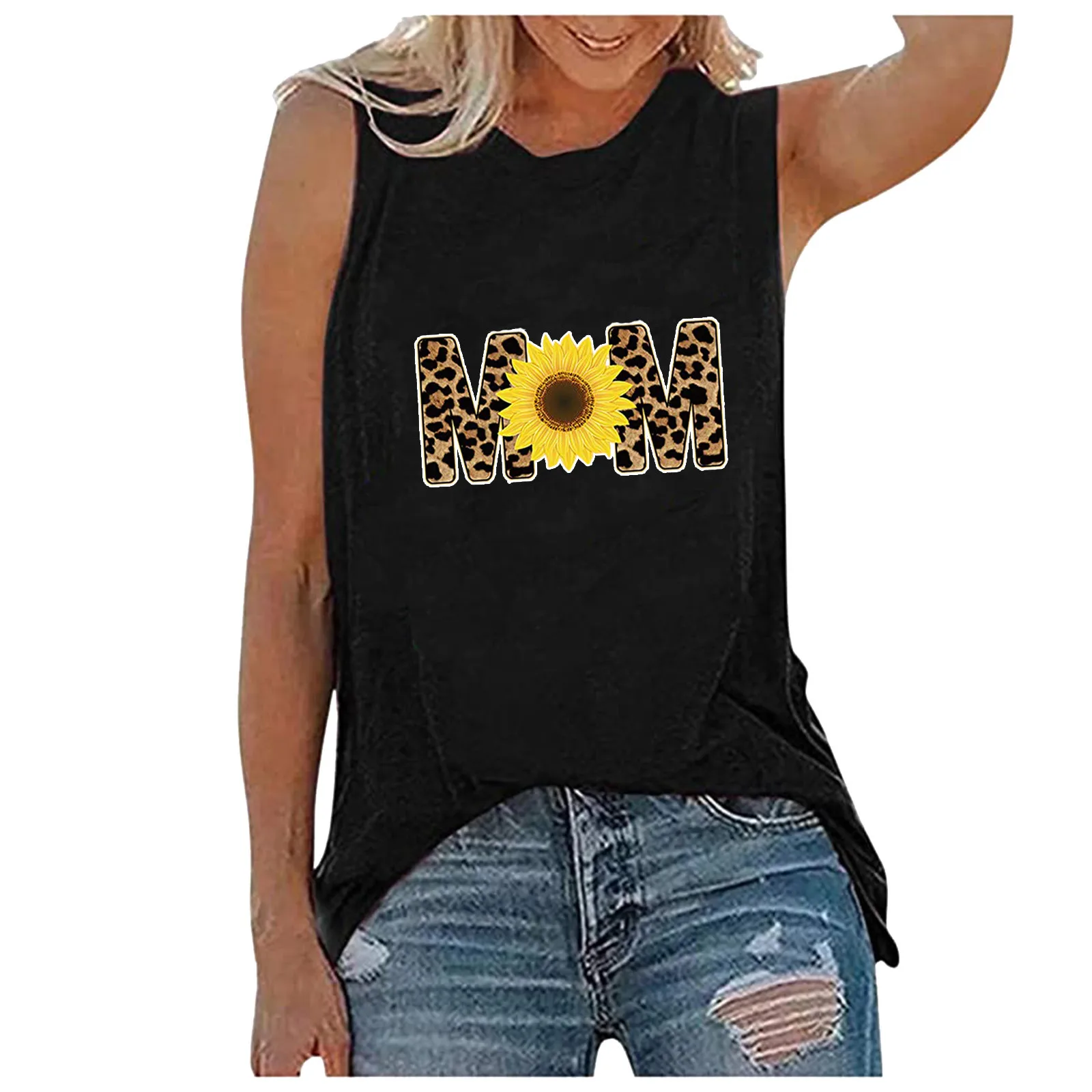 Женская блузка без рукавов с принтом подсолнуха 
Женская блузка без рукавов с принтом подсолнуха