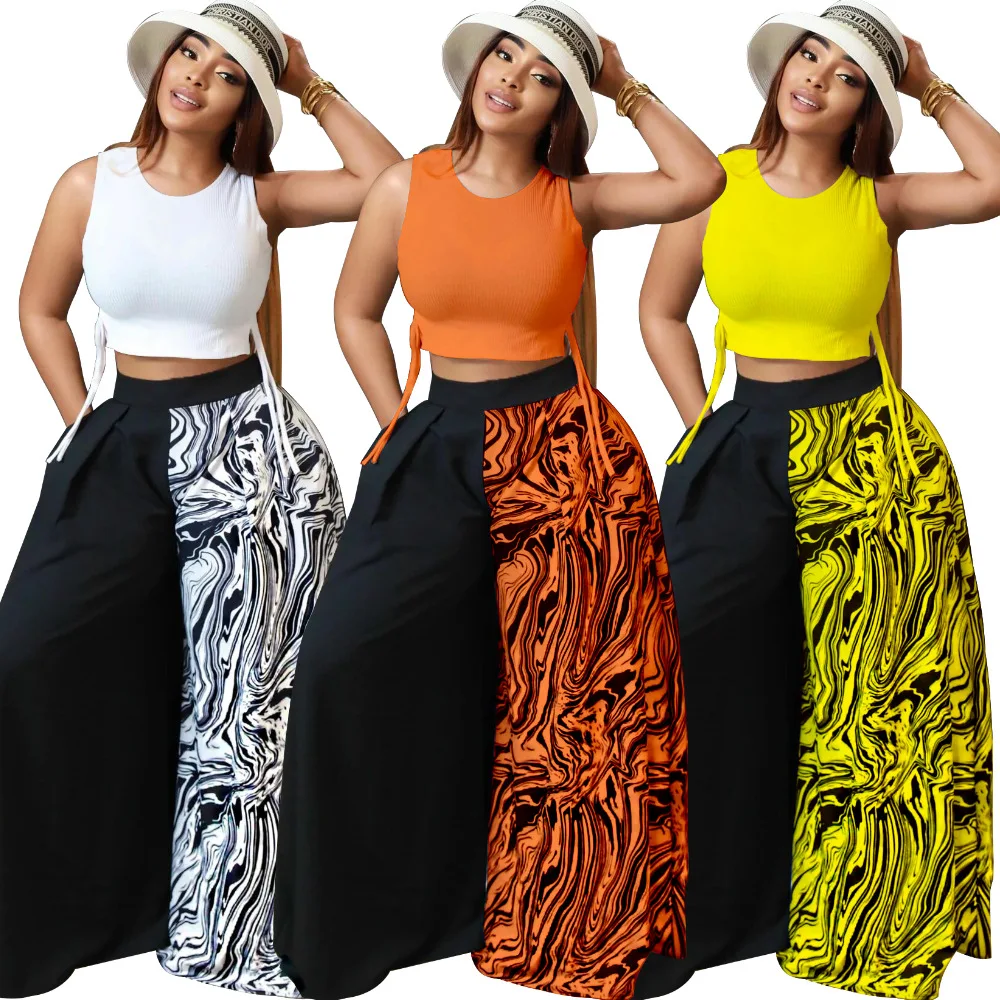 Fashion Wide Leg Two Pieces Set Women's Patchwork Loose Casual Suit Sexy Strappy Vest Trousers 2 Piece Outfit Female
Fashion Wide Leg Two Pieces Set Women's Patchwork Loose Casual Suit Sexy Strappy Vest Trousers 2 Piece Outfit Female