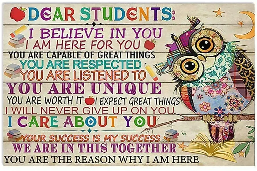 Teacher Owl Dear Students Tin Sign Lovely Wall Decor Art Print Gift for Student Vintage Metal Pub Club Cafe bar Home Wall
Teacher Owl Dear Students Tin Sign Lovely Wall Decor Art Print Gift for Student Vintage Metal Pub Club Cafe bar Home Wall