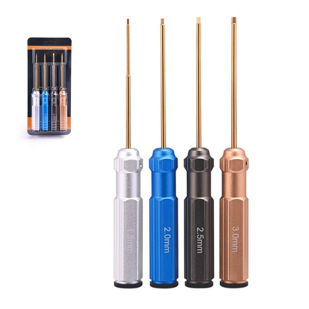 4pcs Hex Screw Driver Set Titanium Plating Hardened 1.5 2.0 2.5 3.0mm Screwdriver For RC Helicopter Boat Car Toys
4pcs Hex Screw Driver Set Titanium Plating Hardened 1.5 2.0 2.5 3.0mm Screwdriver For RC Helicopter Boat Car Toys