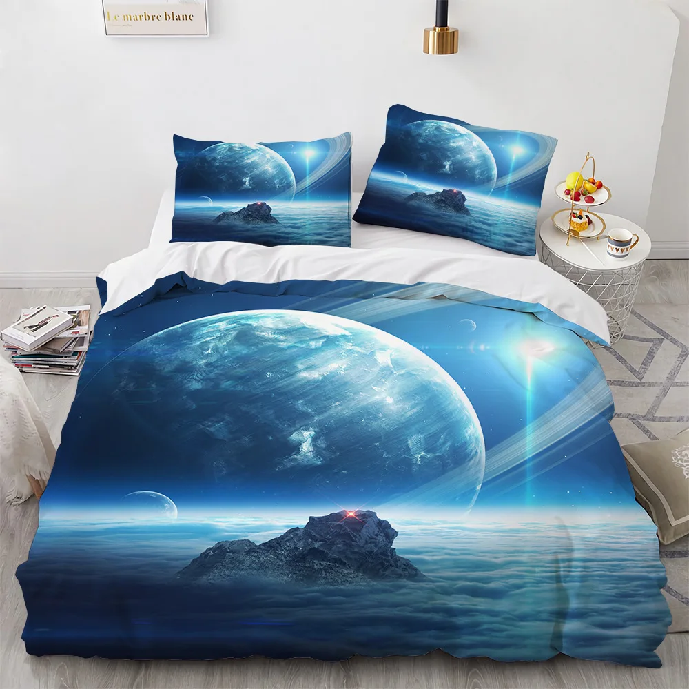 

Starry Sky Duvet Cover Set Outer Space Earth Galaxy Bedding Set Double Queen King Size 2/3pcs Polyester Comforter Cover for Kids