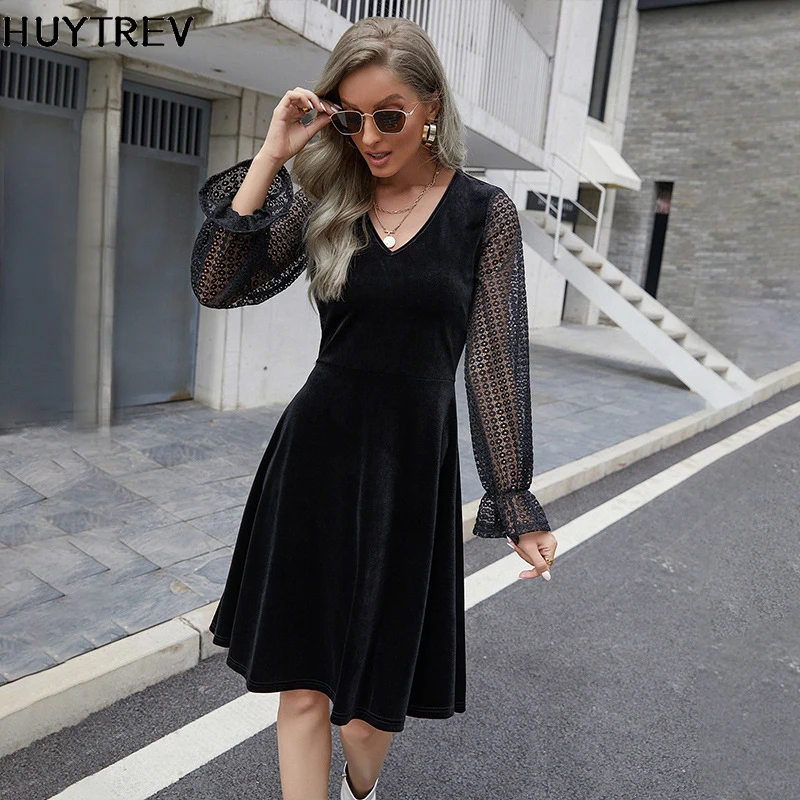 Женское бархатное платье с длинным рукавом, черное винтажное платье-мини с кружевной отделкой, элегантное платье для офиса и вечерние, 2022 
Женское бархатное платье с длинным рукавом, черное винтажное платье-мини с кружевной отделкой, элегантное платье для офиса и вечерние, 2022