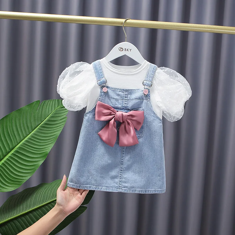 Summer Girl's Short Sleeve Shirt + Bow Sling Bull-puncher Denim Dress 2Pcs Princess Suit Kids
Summer Girl's Short Sleeve Shirt + Bow Sling Bull-puncher Denim Dress 2Pcs Princess Suit Kids