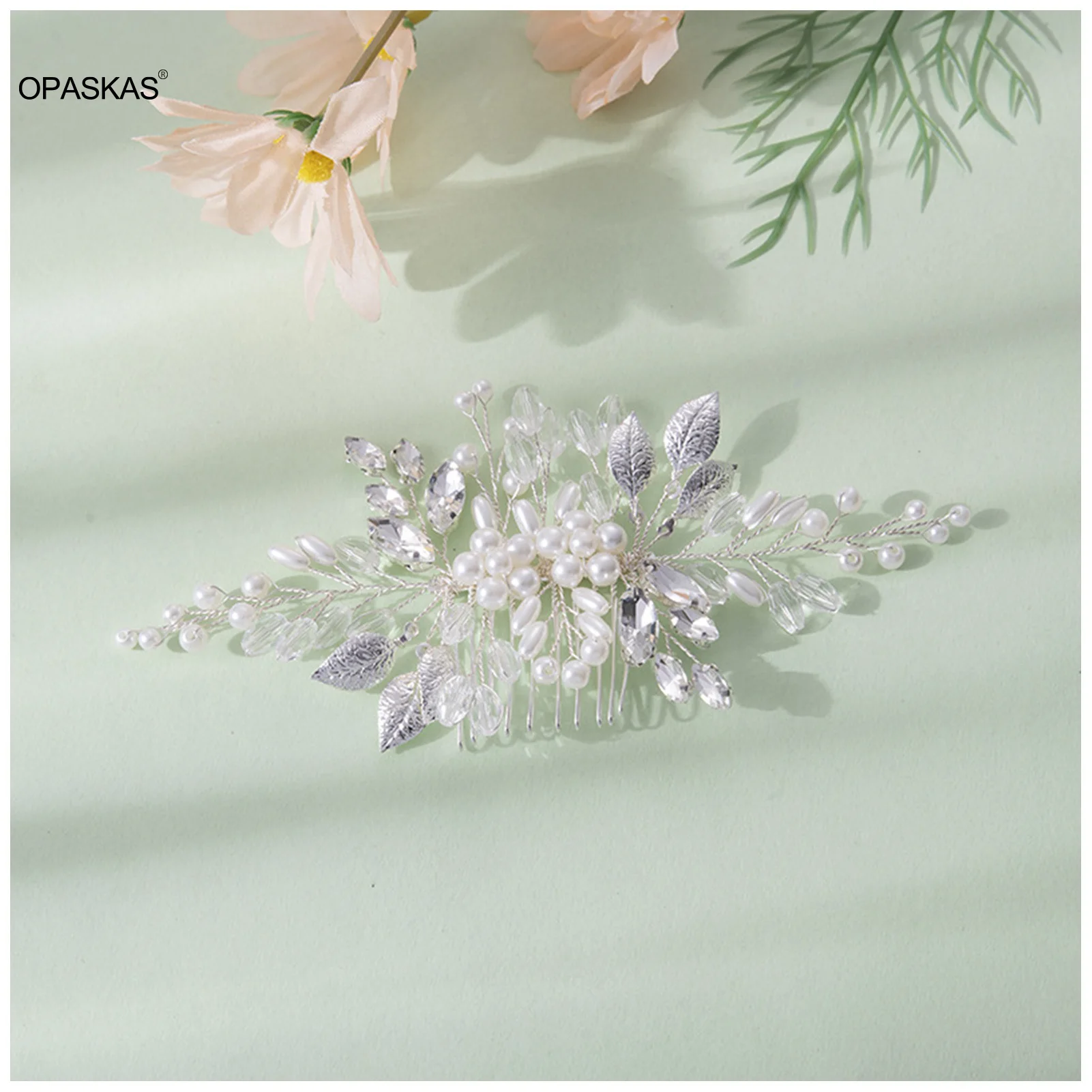 

Simulated Pearls Wedding Hair Comb Shiny Rhinestones Silver Leaves Hair Accessories for Women Bridal Girl Wedding Hair Ornaments