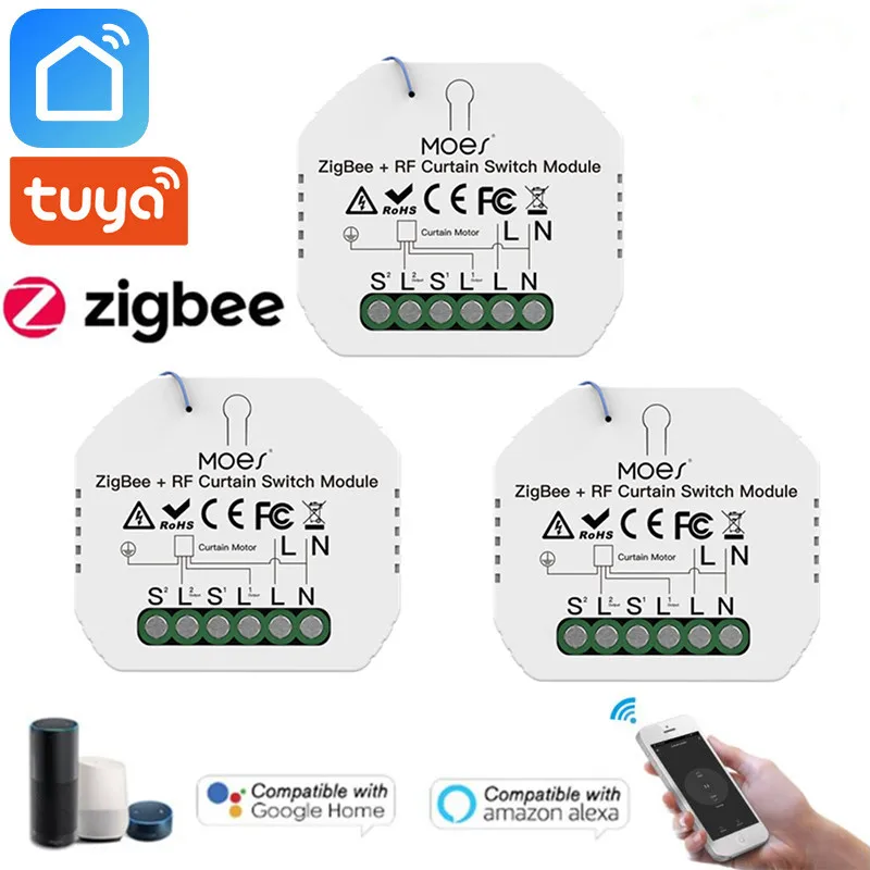 

Модуль переключателя для штор Aubess Tuya ZigBee RF433, умный выключатель «сделай сам» с голосовым управлением, работает с Alexa Google Home