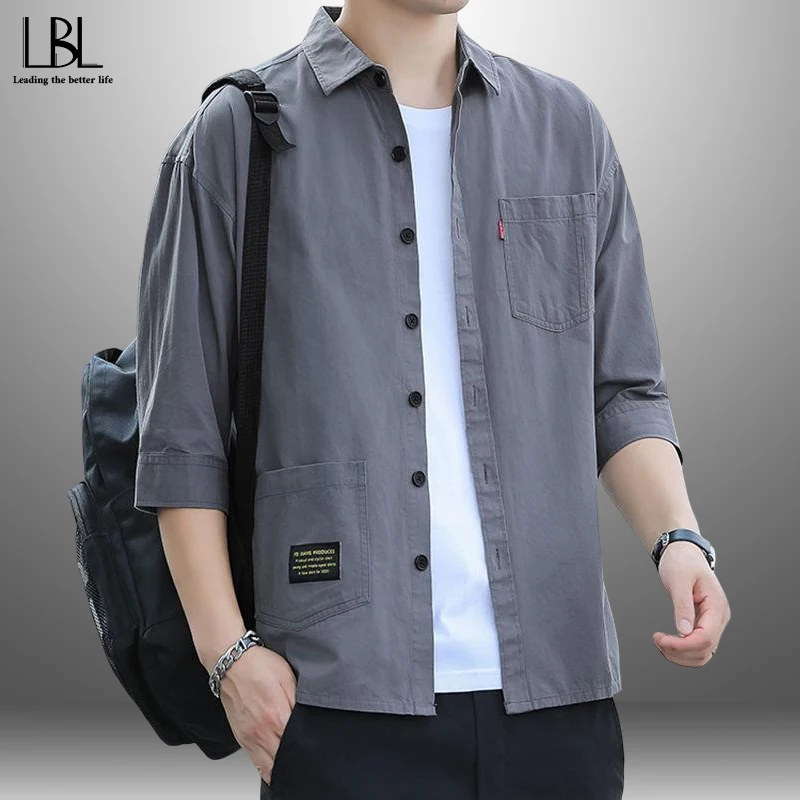 Summer Men's Seven Point Sleeve Shirts Mens Trendy Solid Shirts Loose Short-sleeved Tops Jacket Streetwear Male Fashion Clothing
Summer Men's Seven Point Sleeve Shirts Mens Trendy Solid Shirts Loose Short-sleeved Tops Jacket Streetwear Male Fashion Clothing