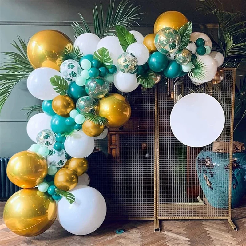 

Turquoise Teal Birthday Balloons Garland Arch Kit Metal Gold Globos Palm Leaf for Jungle Themed Baby Shower Wedding Decoration