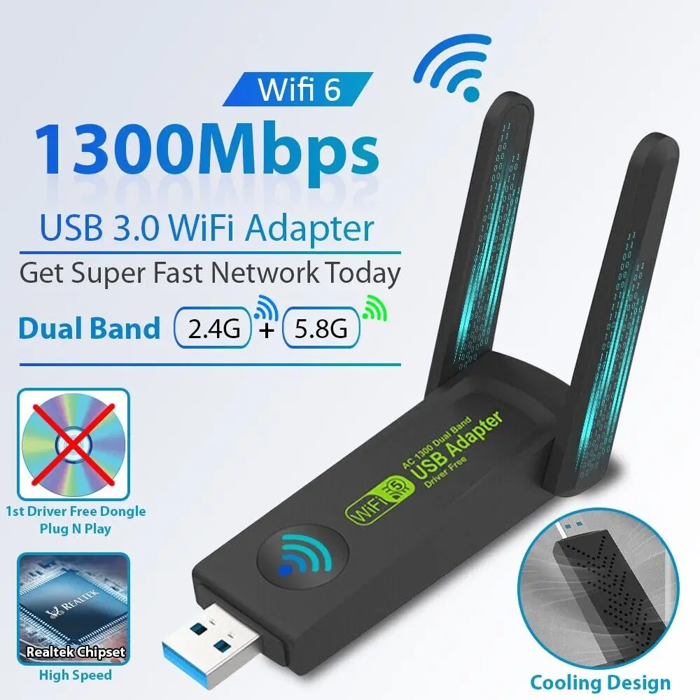 USB Wi-Fi адаптер, беспроводная сеть, USB Wi-Fi донгл, антенны, двухдиапазонный, 5G 1300 Мбит/с, для компьютера, ноутбука, для Win7, Win10