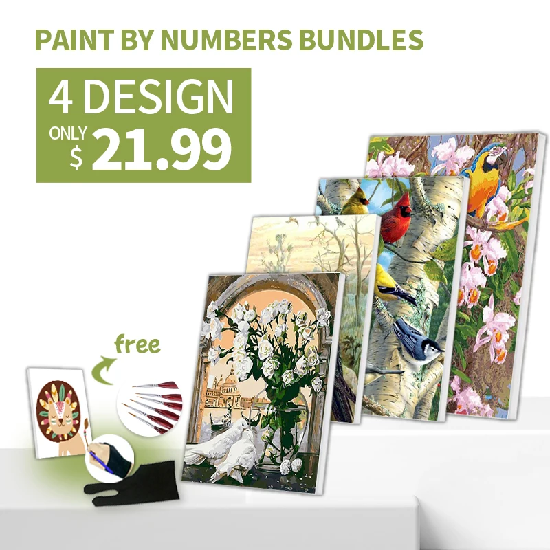 

RUOPOTY 4pc/lot DIY Painting By Number 40x50cm Shop in Bundle Birds And Flower Gift Home Decoration Picture By Number On Canvas