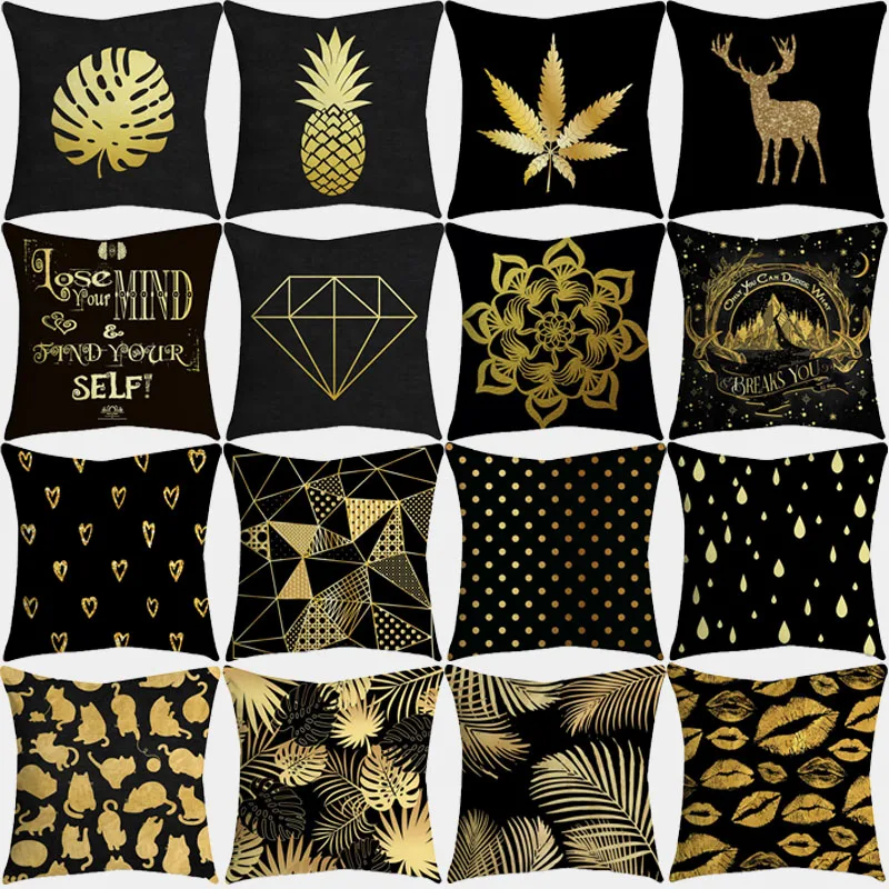 Желтая наволочка 45x45 с геометрическим рисунком в виде листьев, диванная подушка, наволочка, полиэстер, скандинавский стиль