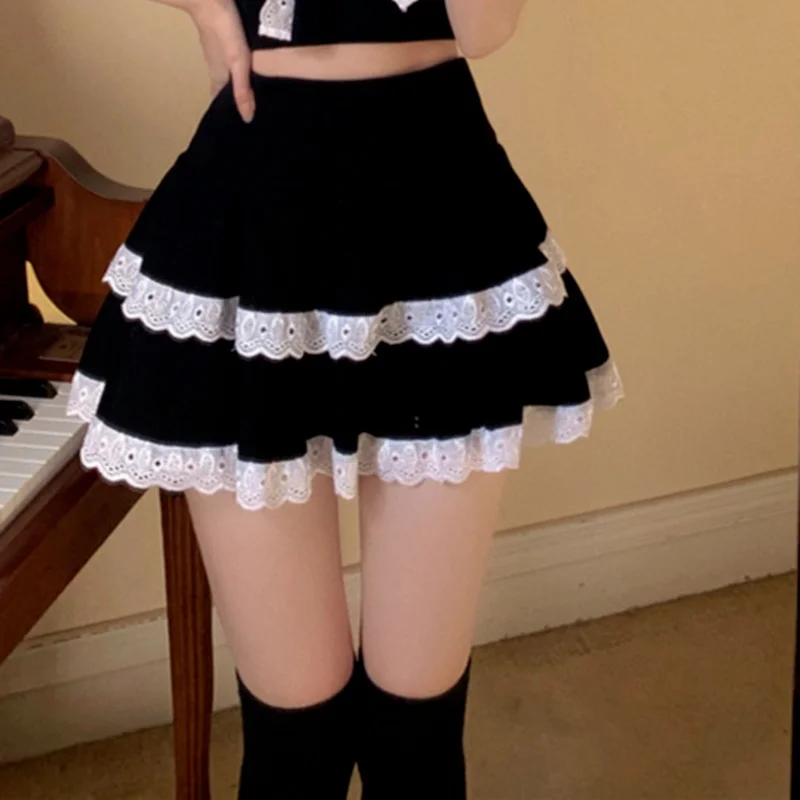 2023 женские японские готические мини-юбки в стиле Харадзюку кружевная юбка с