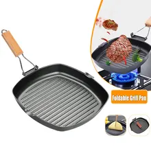 Portable Steak Pan Grill Skillet with Foldable Handle Non Stick Griddle Pans Indoor Outdoor Picnic Camping BBQ Grilling Pan