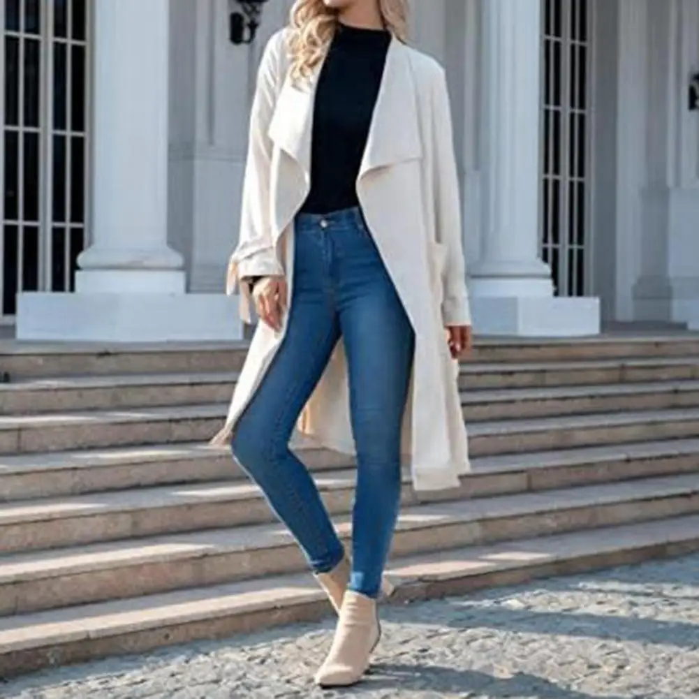 Women Overcoat Solid Color Long Sleeves with Belt Midi Length Pockets Cardigan Casual Prevent Wind Strap Autumn Jacket
Women Overcoat Solid Color Long Sleeves with Belt Midi Length Pockets Cardigan Casual Prevent Wind Strap Autumn Jacket
