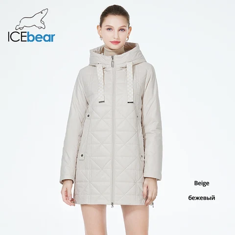 ICEbear Новинка 2023, Женское пальто с подкладкой, осенняя свободная парка средней длины, женская модная искусственная кожа GWC3651I