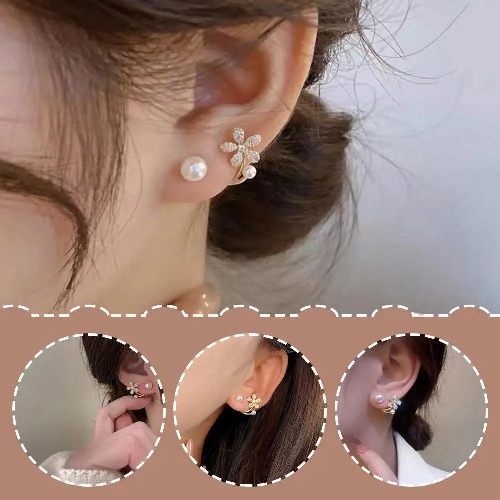 

Korean Vintage Pearl Crystal Earrings For Women Jewelry High-class Luxury Zircon Flower Leaf Stud Earrings Jewelr F6v5