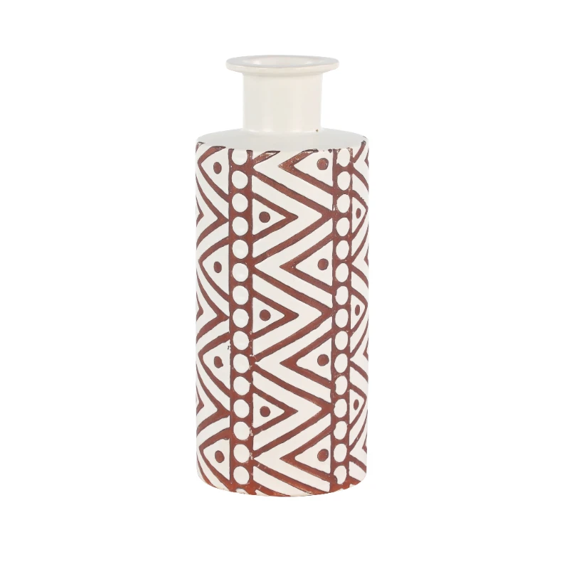 - 5” x 12” Cylinder Boho Style Tribal Pattern Large White Ceramic Vase for Plants Table Decoration
- 5” x 12” Cylinder Boho Style Tribal Pattern Large White Ceramic Vase for Plants Table Decoration