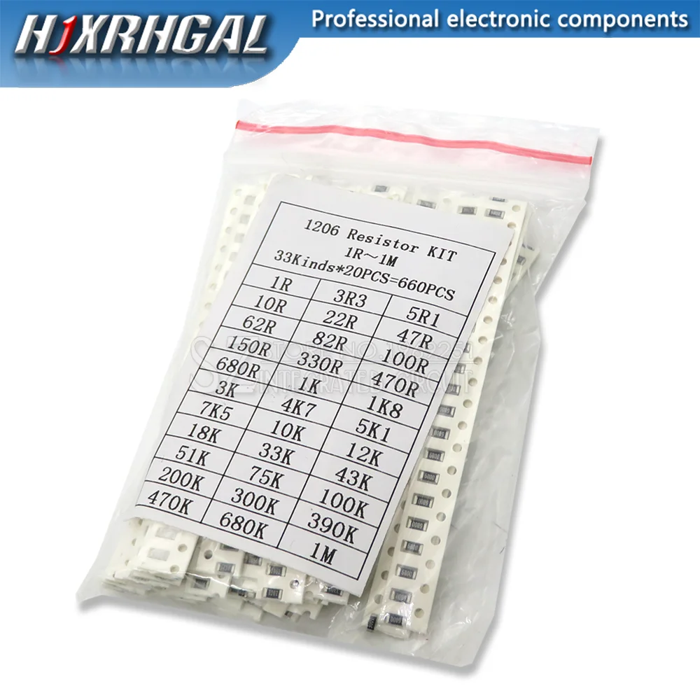 Набор резисторов 1206 SMD в ассортименте комплект igmopnrq 1ohm-1M ohm 1% 33valuesX 20 шт. = 660 набор