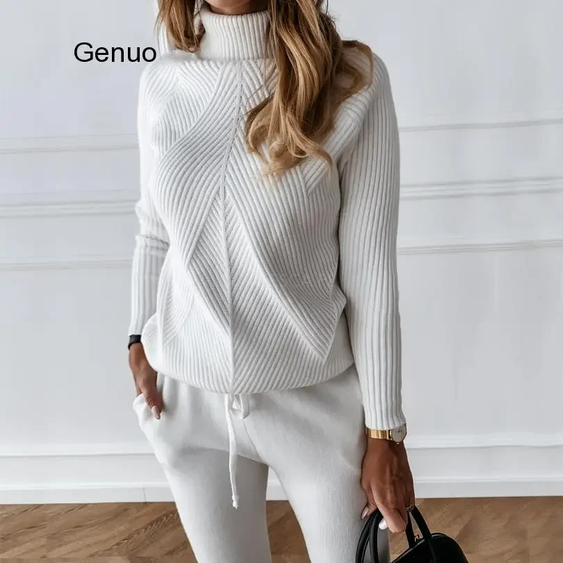 NEW2023 Autumn Winter Women's Tracksuit Solid Color Striped Turtleneck Sweater and Elastic Trousers Suits Knitted Two Piece
NEW2023 Autumn Winter Women's Tracksuit Solid Color Striped Turtleneck Sweater and Elastic Trousers Suits Knitted Two Piece