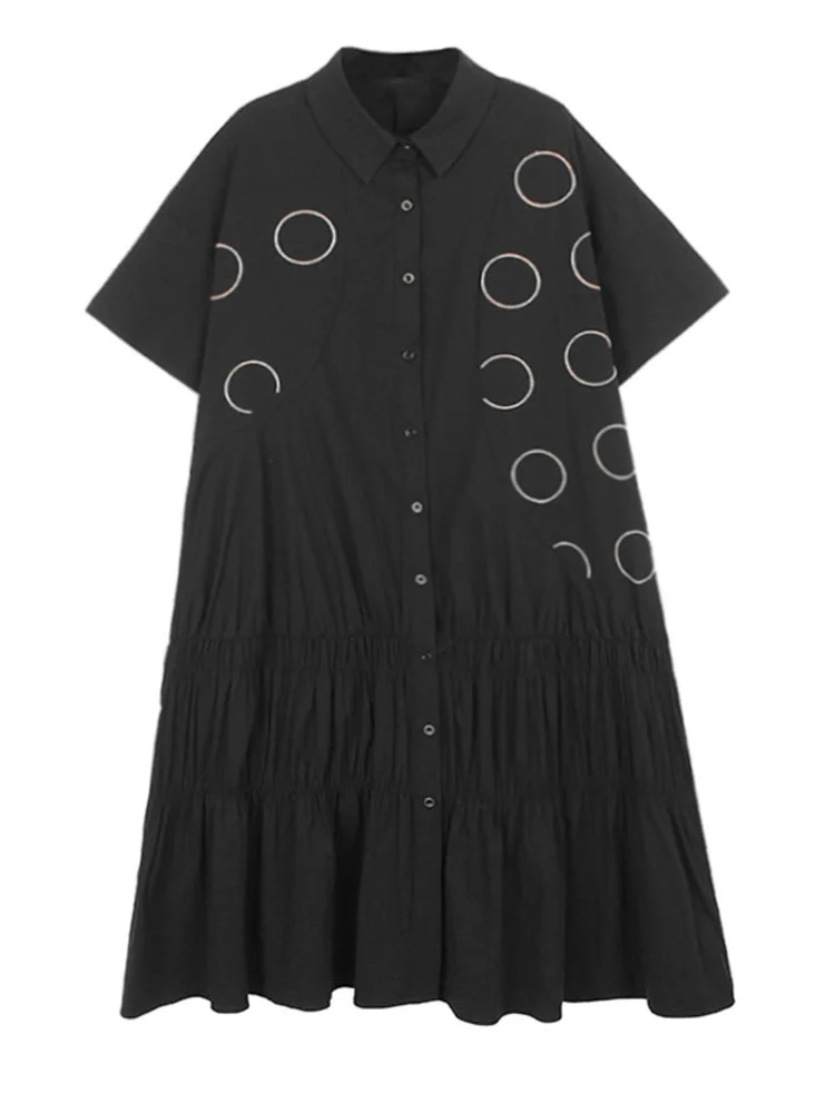 Женское Плиссированное Платье-рубашка в горошек, цвета хаки, с отложным воротником и коротким рукавом, свободного кроя, Повседневная мода, весна-лето O152 
Женское Плиссированное Платье-рубашка в горошек, цвета хаки, с отложным воротником и коротким рукавом, свободного кроя, Повседневная мода, весна-лето O152