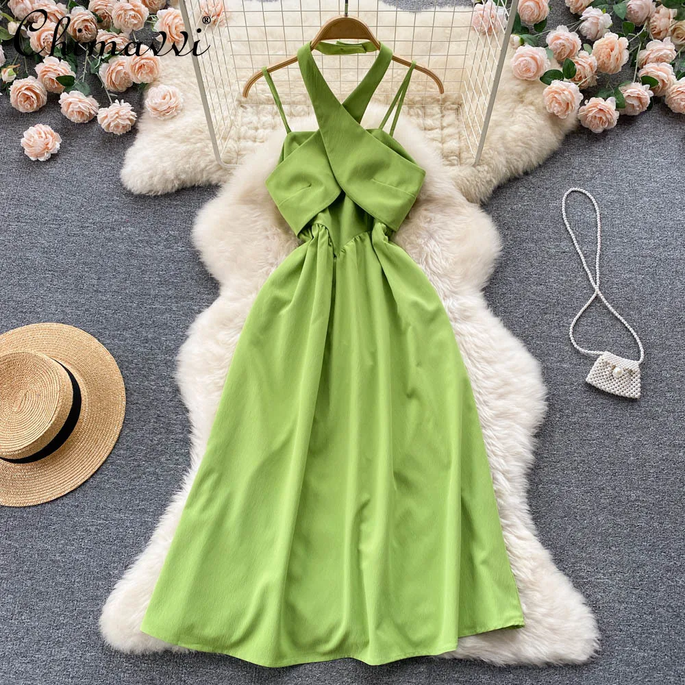 Seaside Vacation Style French Retro Women's Dress 2022 Summer Sexy Waist Trimming Fashion Halterneck with Suspenders Dress
Seaside Vacation Style French Retro Women's Dress 2022 Summer Sexy Waist Trimming Fashion Halterneck with Suspenders Dress
