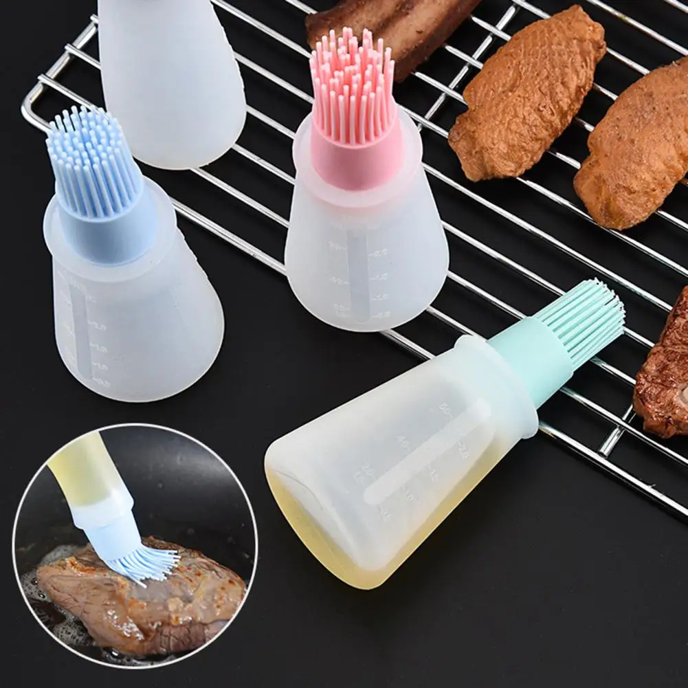 

Silicone Oiler With Brush Seasoning Sauce Brush With Scale Oil Bottle BBQ Barbecue Baking Gadgets Grilling Frying Tools