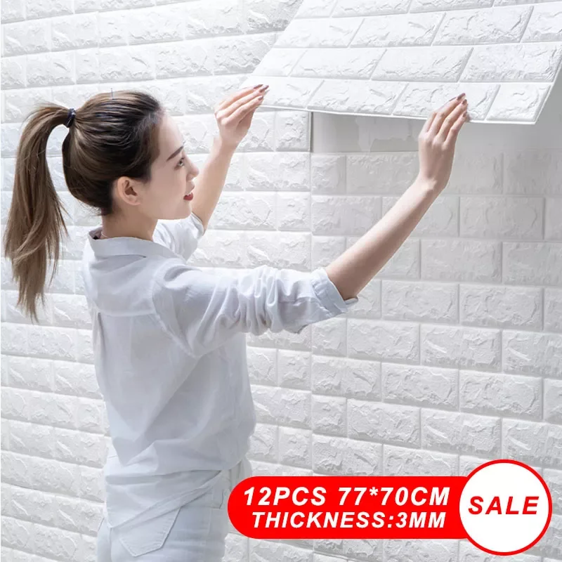 

4/8/12PCS 3D Brick Wall Sticker Self-Adhesive Waterproof Imitation Brick Wallpapers PE Foam Wall Stickers Living Room Home Decor
