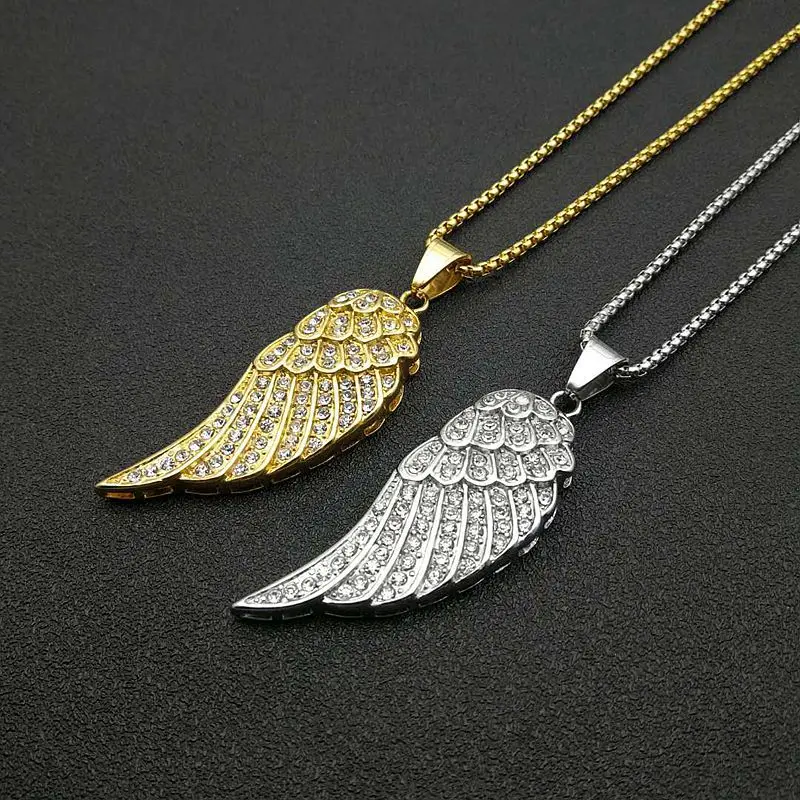 Hip-hop Jewelry Titanium Steel Gilded Diamond Angel Wings Pendant Necklace Gift 
Hip-hop Jewelry Titanium Steel Gilded Diamond Angel Wings Pendant Necklace Gift