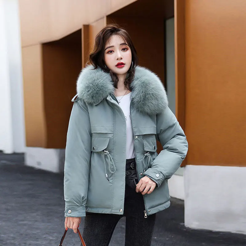Thick Winter Down Cotton Jacket For Women Parka Warm Wool Lining Padded Coat Female Big Fur Collar Large Size Loose Warm Outwear 
Thick Winter Down Cotton Jacket For Women Parka Warm Wool Lining Padded Coat Female Big Fur Collar Large Size Loose Warm Outwear