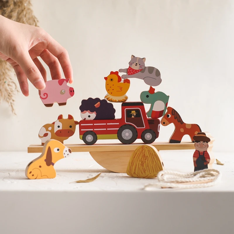 

Детская балансировочная игрушка Монтессори, модель фермы, ферма, корова, курица, утка, птица, животное, деревянная игрушка для укладки, Детская развивающая игрушка, подарок