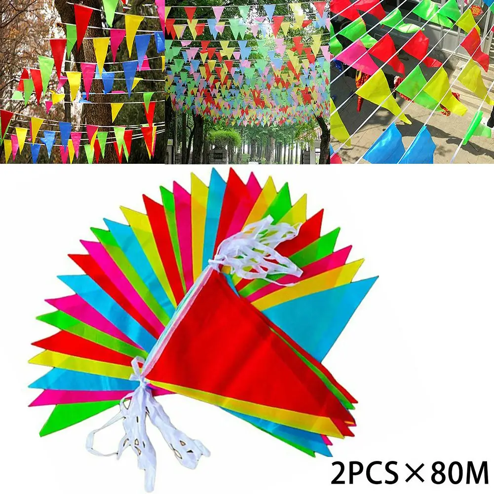 2Pcs 80M Colorful Bunting Triangle Flags Multi-colour Bunting String Banner Wedding Party Outdoor Garden Banner Decoration
2Pcs 80M Colorful Bunting Triangle Flags Multi-colour Bunting String Banner Wedding Party Outdoor Garden Banner Decoration