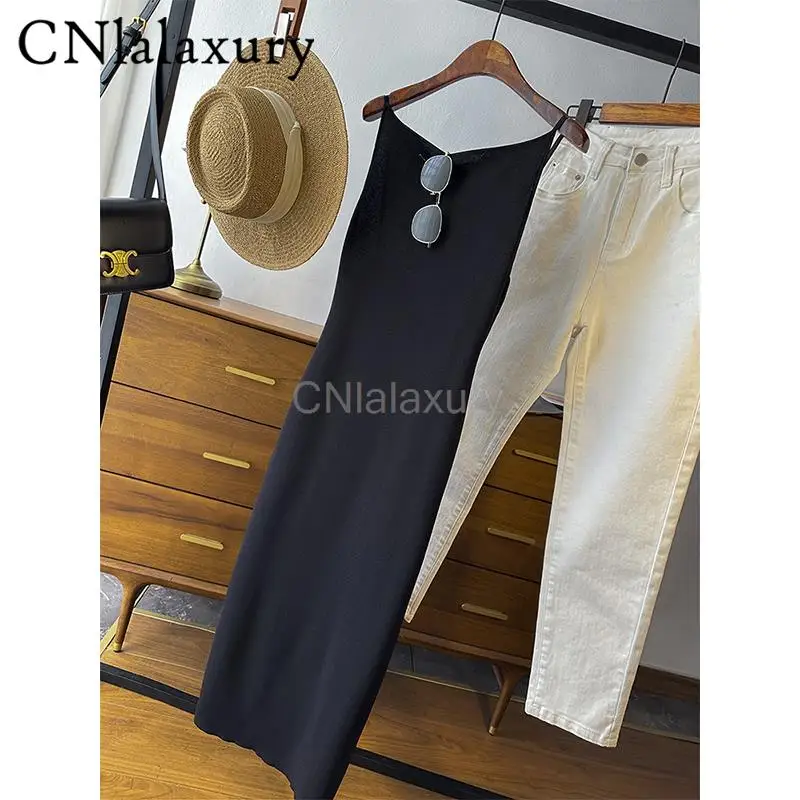 

CNlalaxury, Новинка лета 2023, модное женское тонкое платье на бретельках с открытой спиной, сексуальное трикотажное платье, повседневные длинные платья, женское шикарное