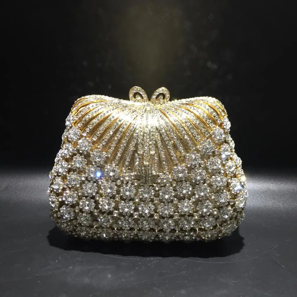 

Женский золотистый клатч с цветочным рисунком, вечерний кошелек с кристаллами, металлические клатчи с камнями, маленькая сумочка-минодьер, свадебная сумка
