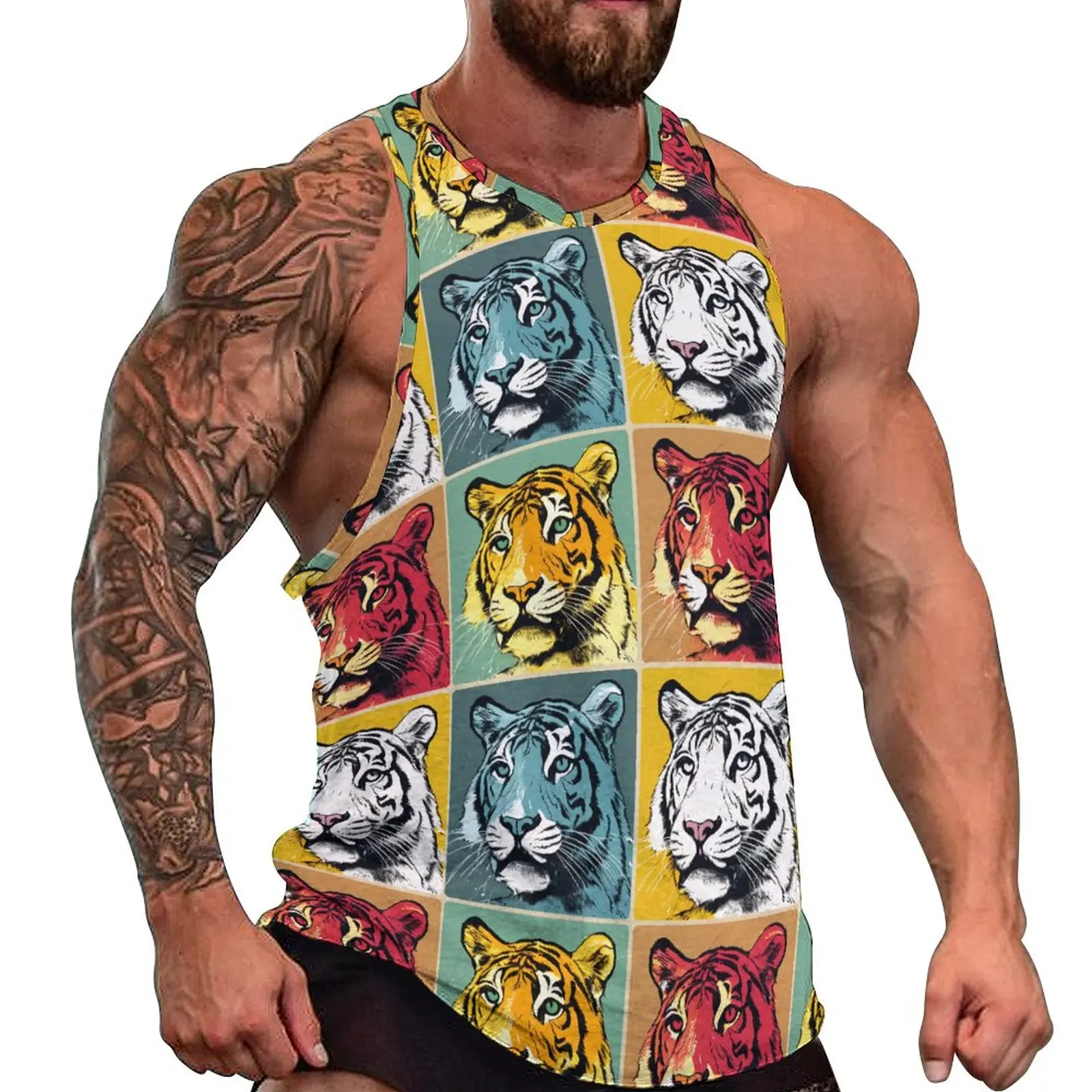 Футболка мужская оверсайз с принтом тигра, Топ в стиле поп-арт для спортзала, Повседневная Уличная одежда, рубашки без рукавов с графическим принтом
Футболка мужская оверсайз с принтом тигра, Топ в стиле поп-арт для спортзала, Повседневная Уличная одежда, рубашки без рукавов с графическим принтом